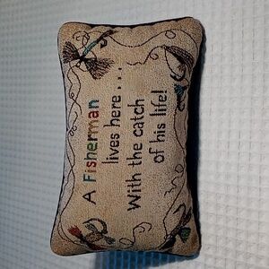 Vintage Accent Pillow "A Fisherman Lives Here With The Catch Of His Life!